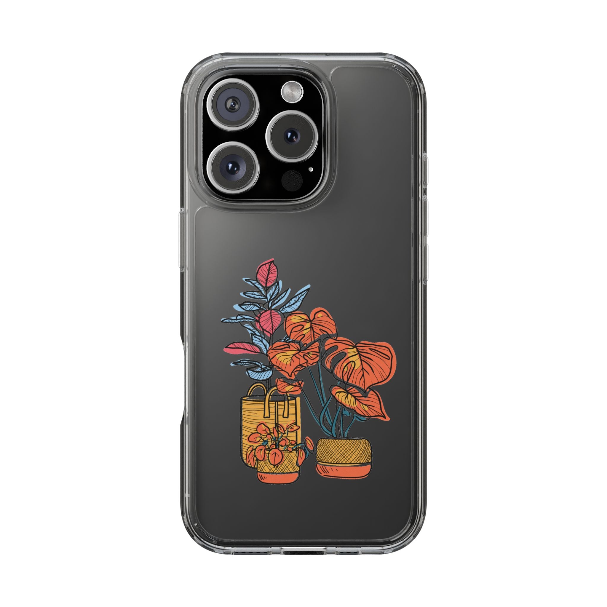 Clear Floral Phone Case — Colorful Potted Plants Illustration