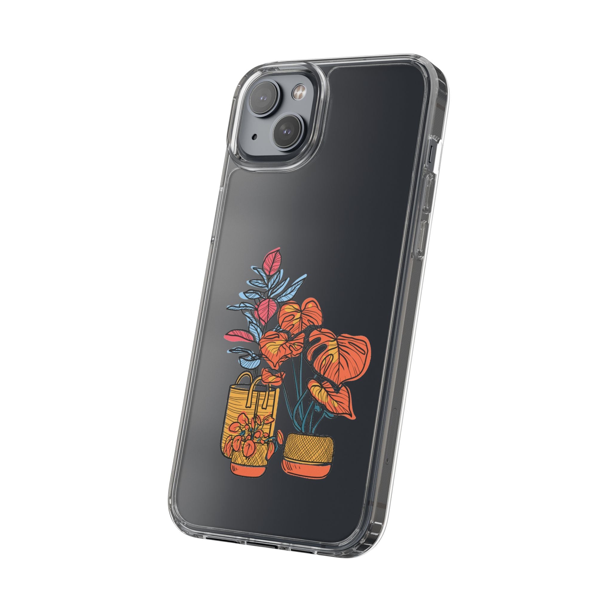 Clear Floral Phone Case — Colorful Potted Plants Illustration