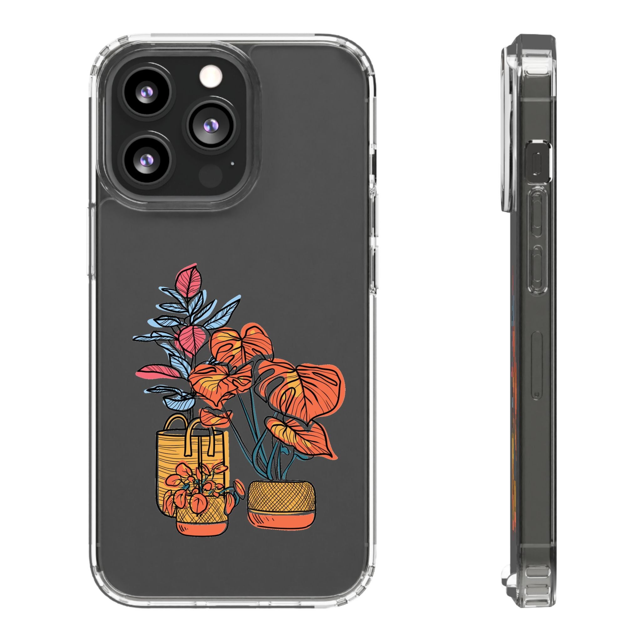 Clear Floral Phone Case — Colorful Potted Plants Illustration