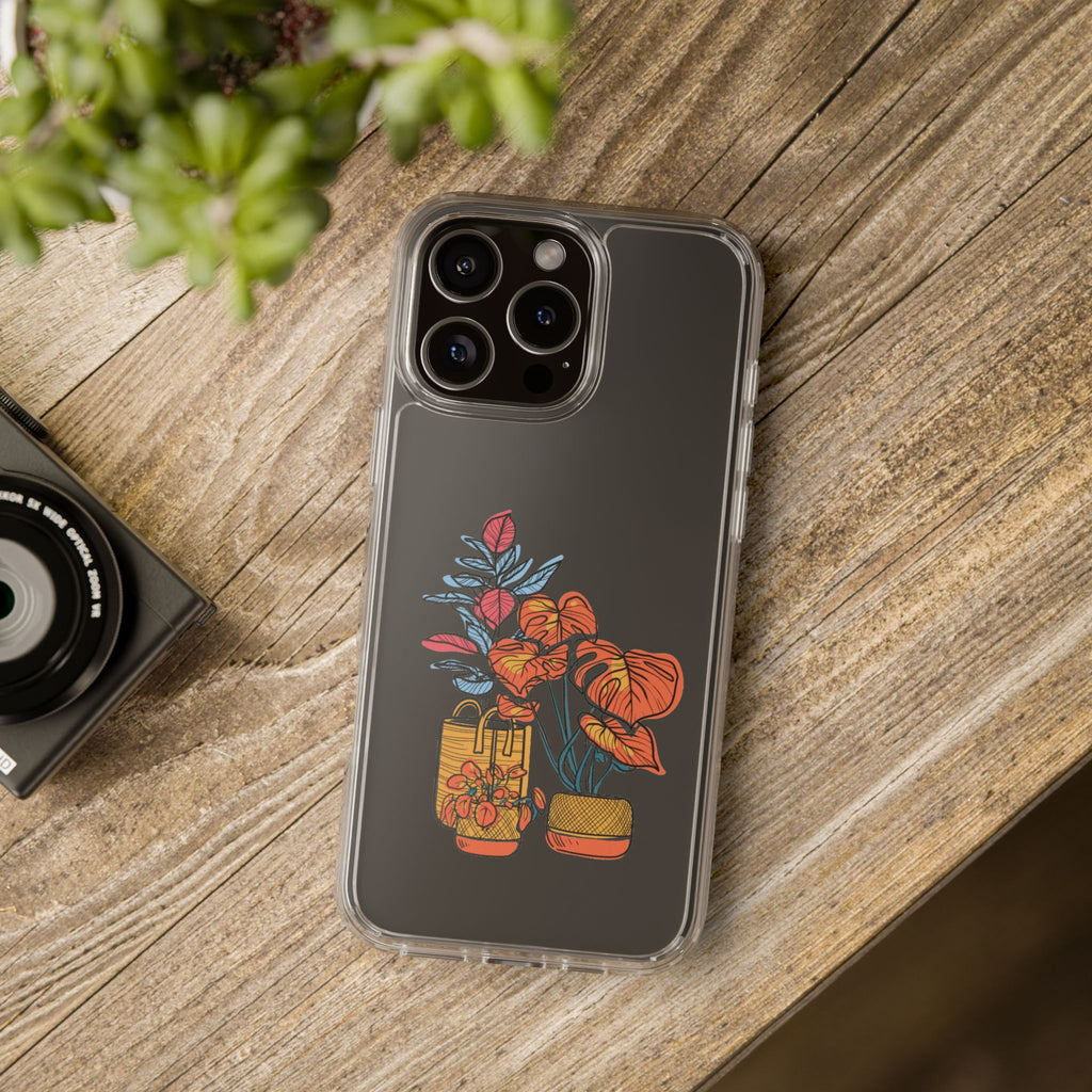 Clear Floral Phone Case — Colorful Potted Plants Illustration