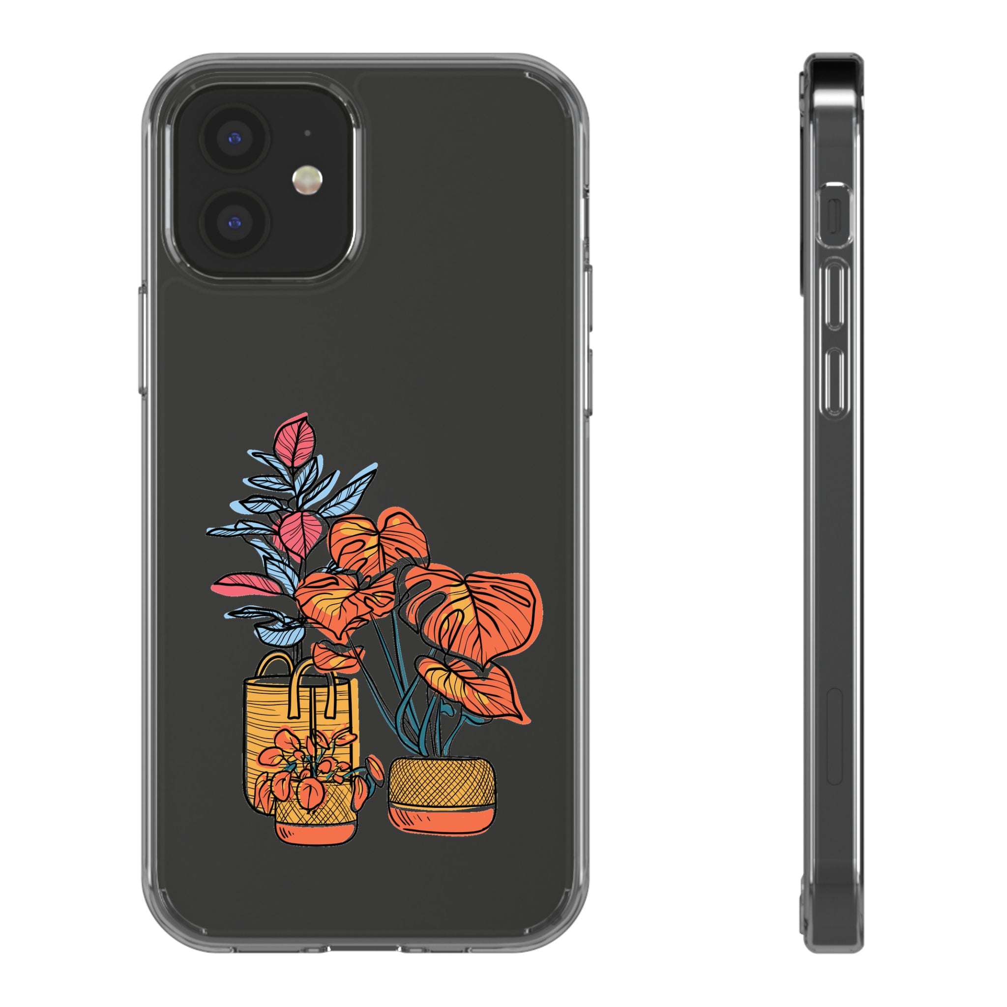 Clear Floral Phone Case — Colorful Potted Plants Illustration