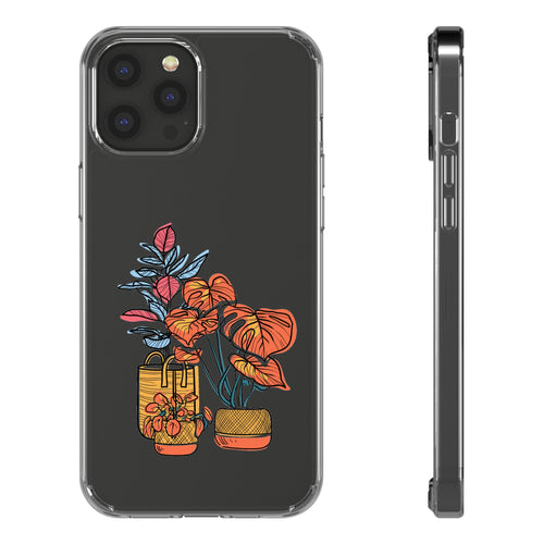 Clear Floral Phone Case — Colorful Potted Plants Illustration