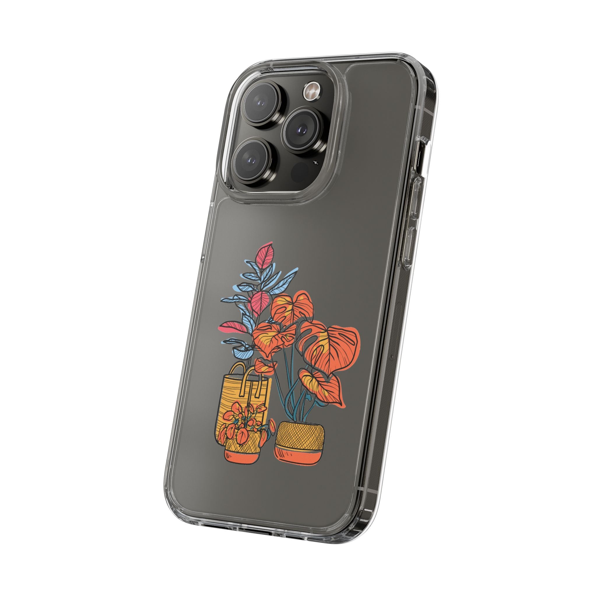 Clear Floral Phone Case — Colorful Potted Plants Illustration