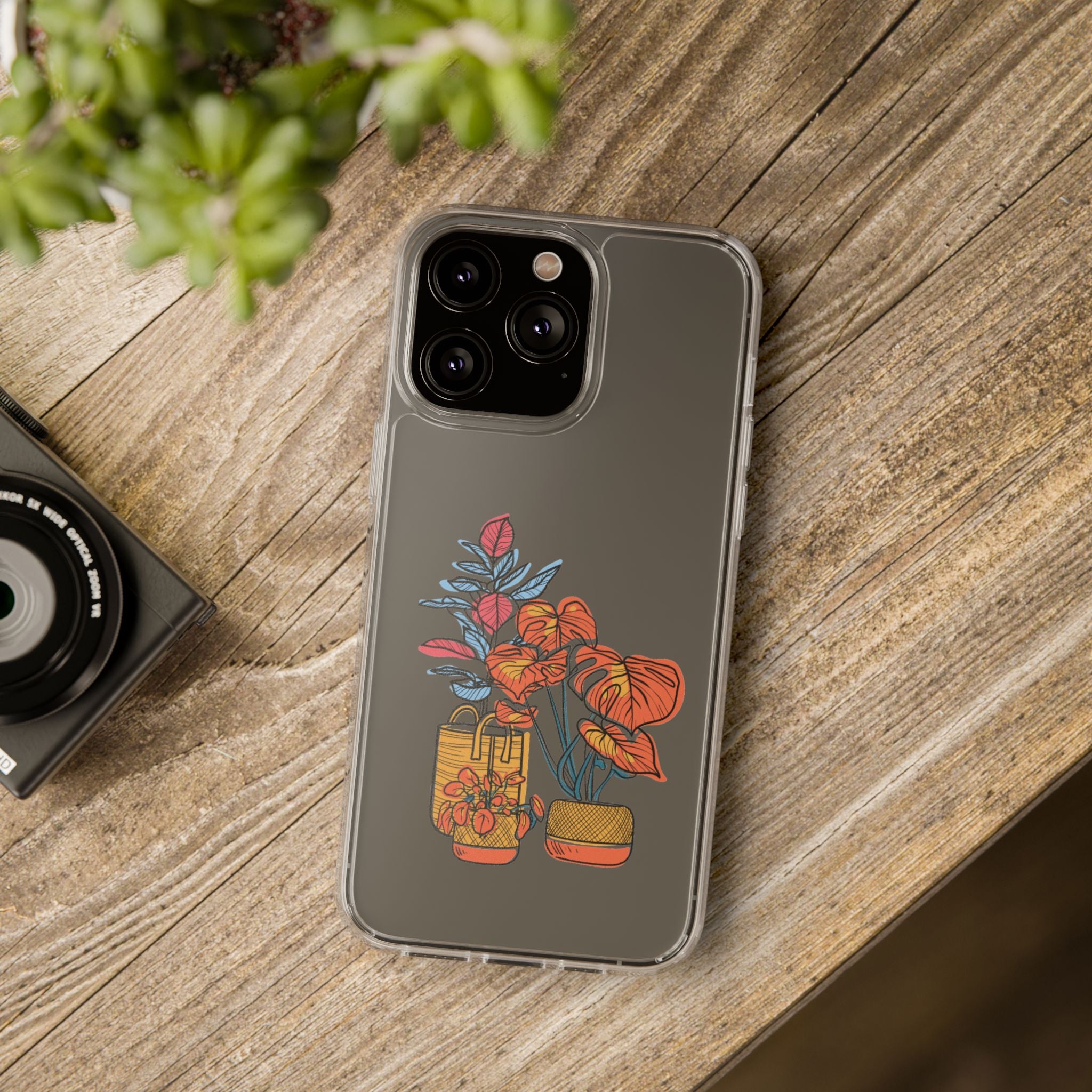 Clear Floral Phone Case — Colorful Potted Plants Illustration