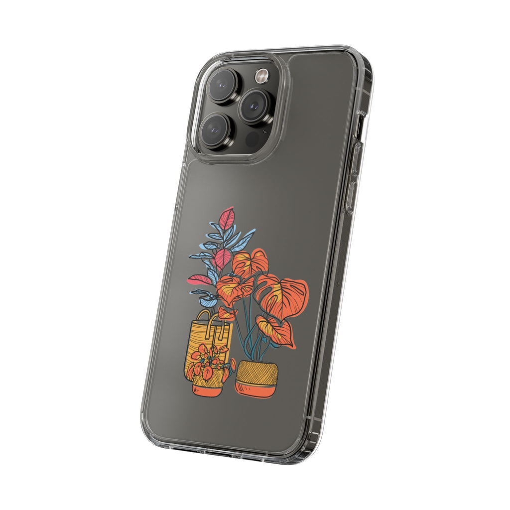 Clear Floral Phone Case — Colorful Potted Plants Illustration