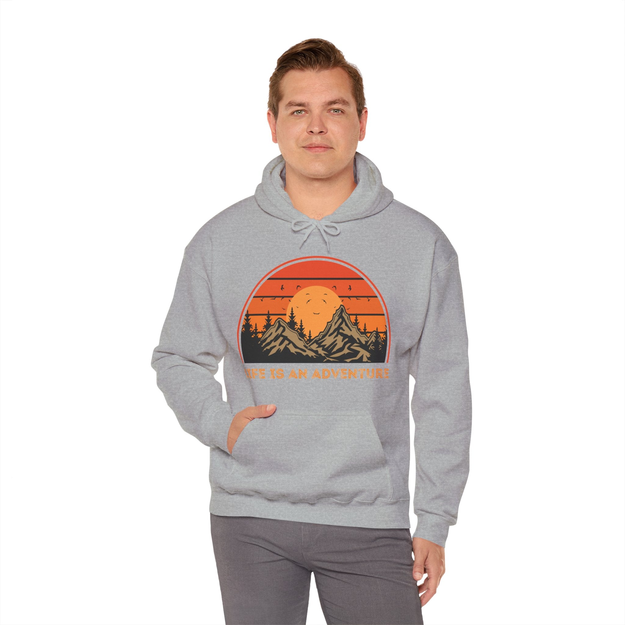 Adventure Hoodie - "Life Is An Adventure" Mountain Sunset Hooded Sweatshirt