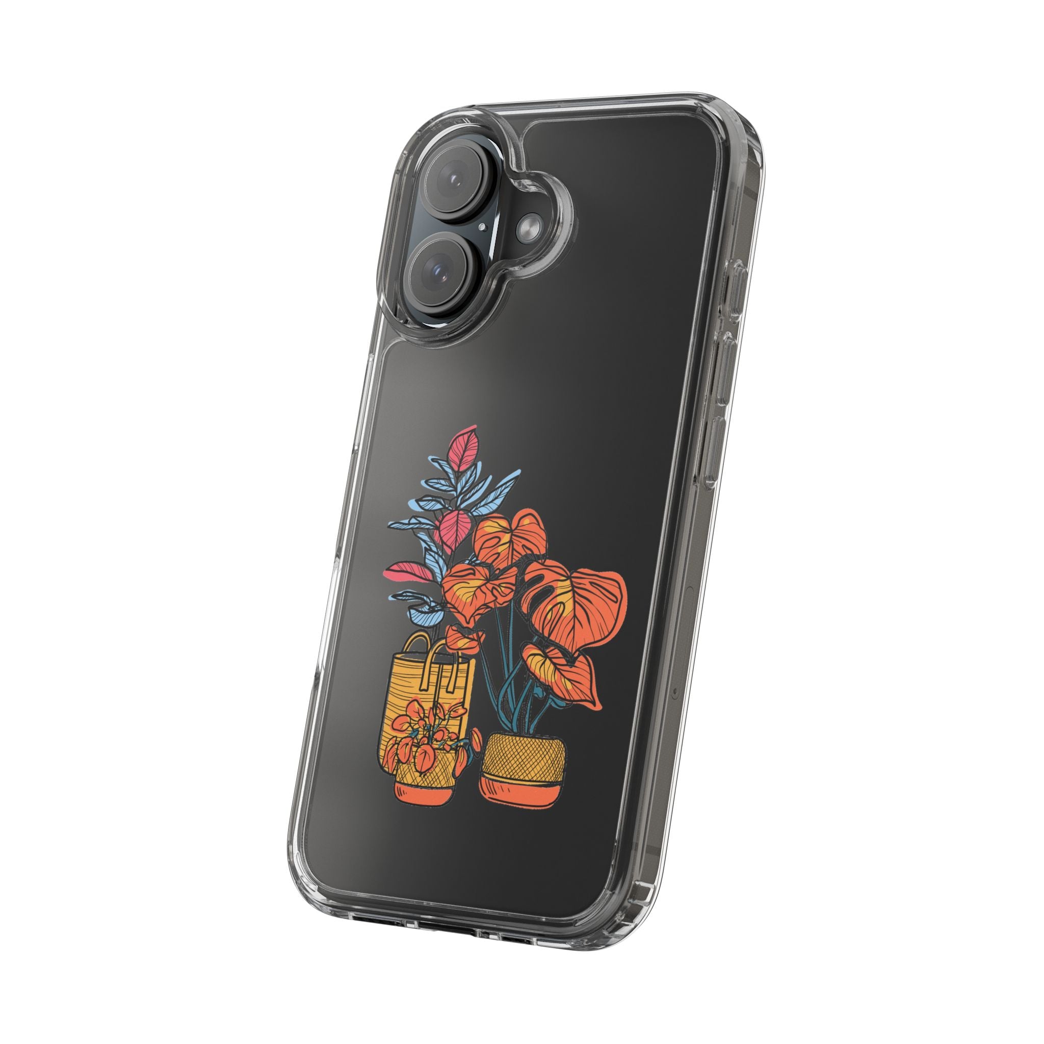 Clear Floral Phone Case — Colorful Potted Plants Illustration