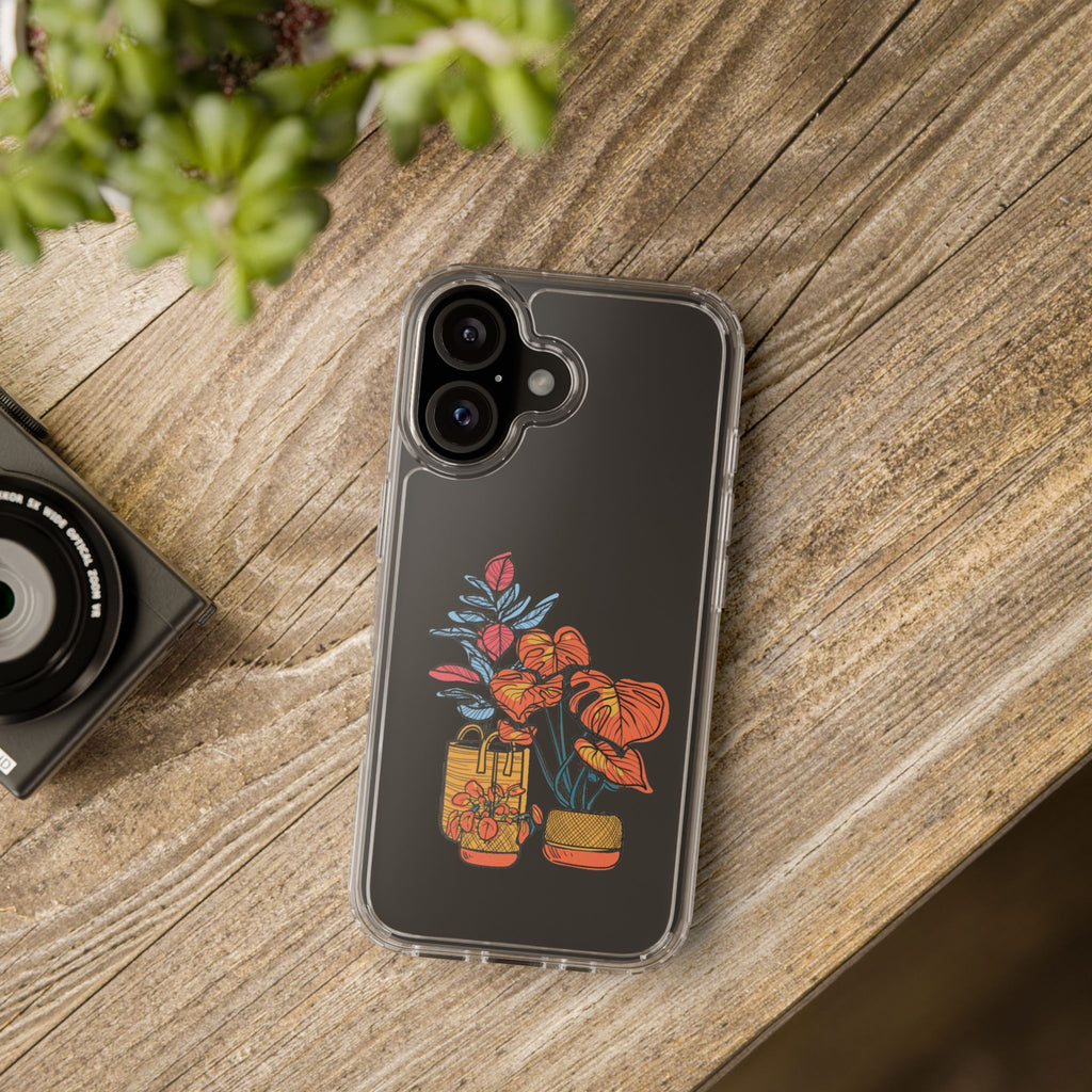 Clear Floral Phone Case — Colorful Potted Plants Illustration