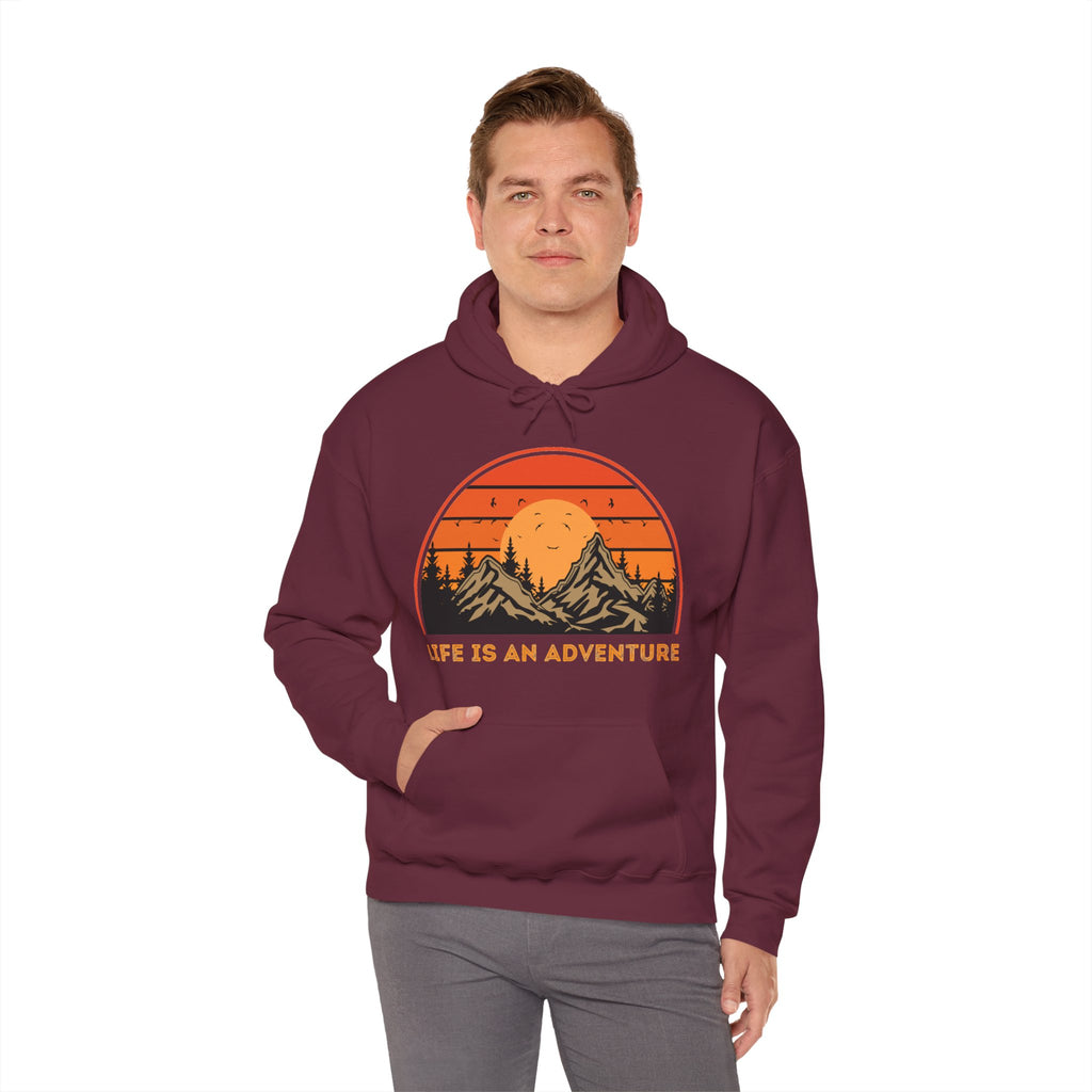 Adventure Hoodie - "Life Is An Adventure" Mountain Sunset Hooded Sweatshirt