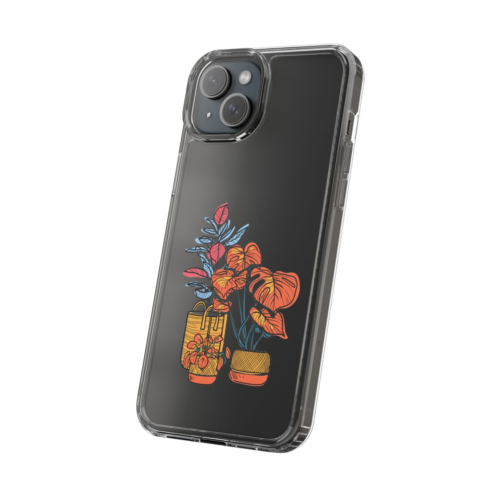Clear Floral Phone Case — Colorful Potted Plants Illustration