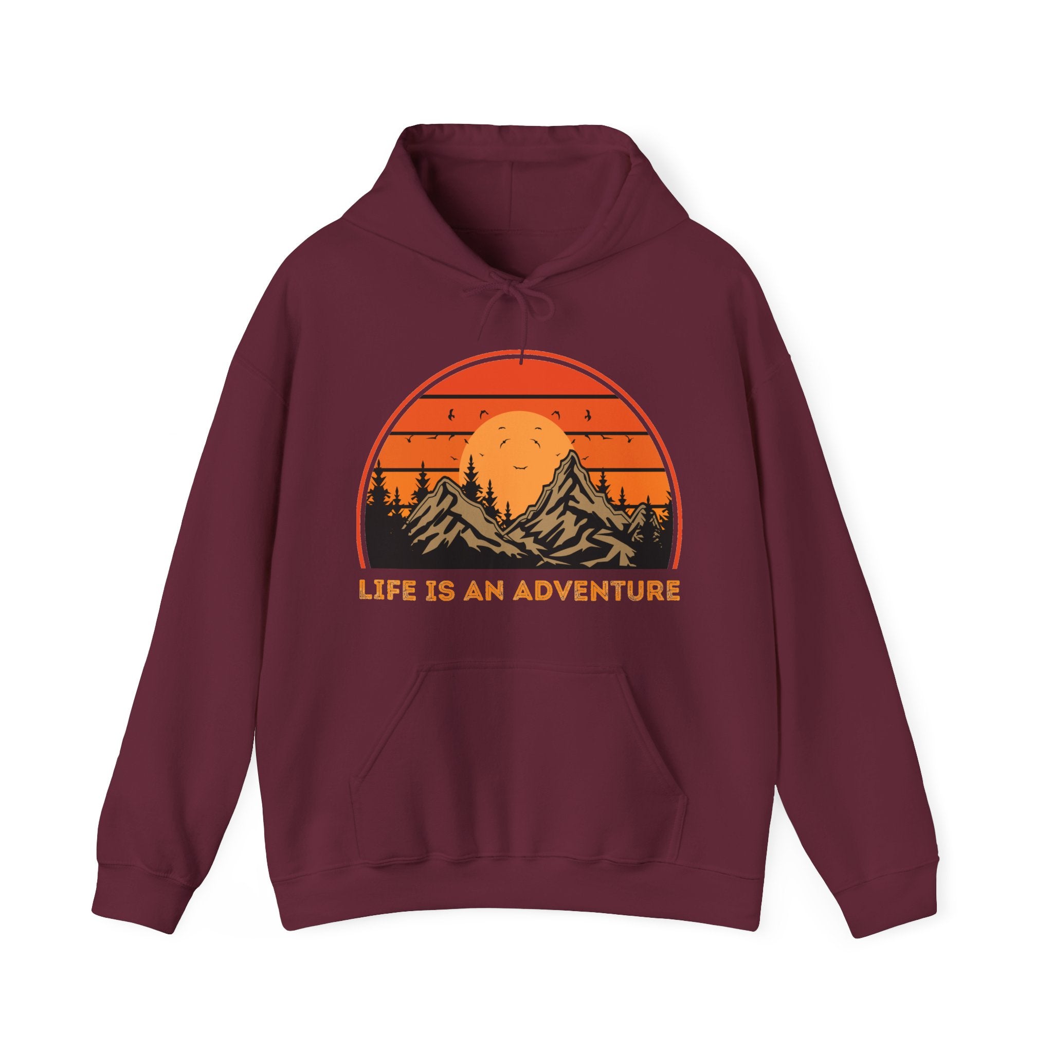 Adventure Hoodie - "Life Is An Adventure" Mountain Sunset Hooded Sweatshirt