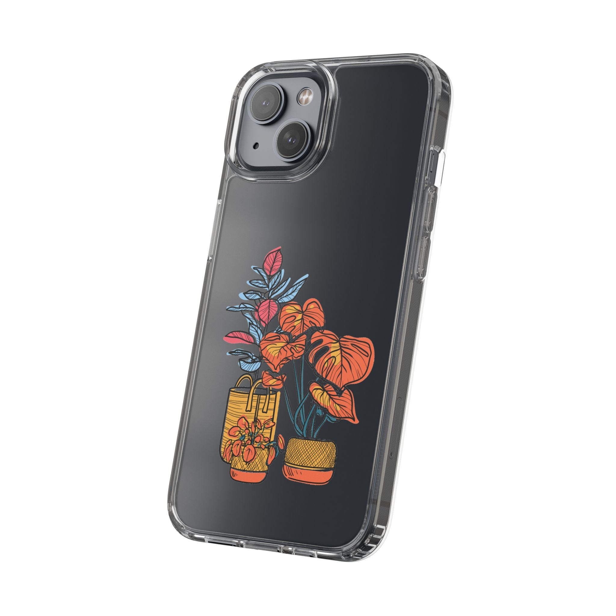 Clear Floral Phone Case — Colorful Potted Plants Illustration