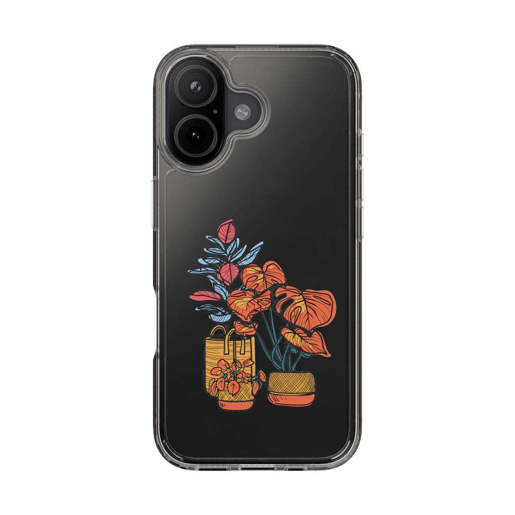 Clear Floral Phone Case — Colorful Potted Plants Illustration