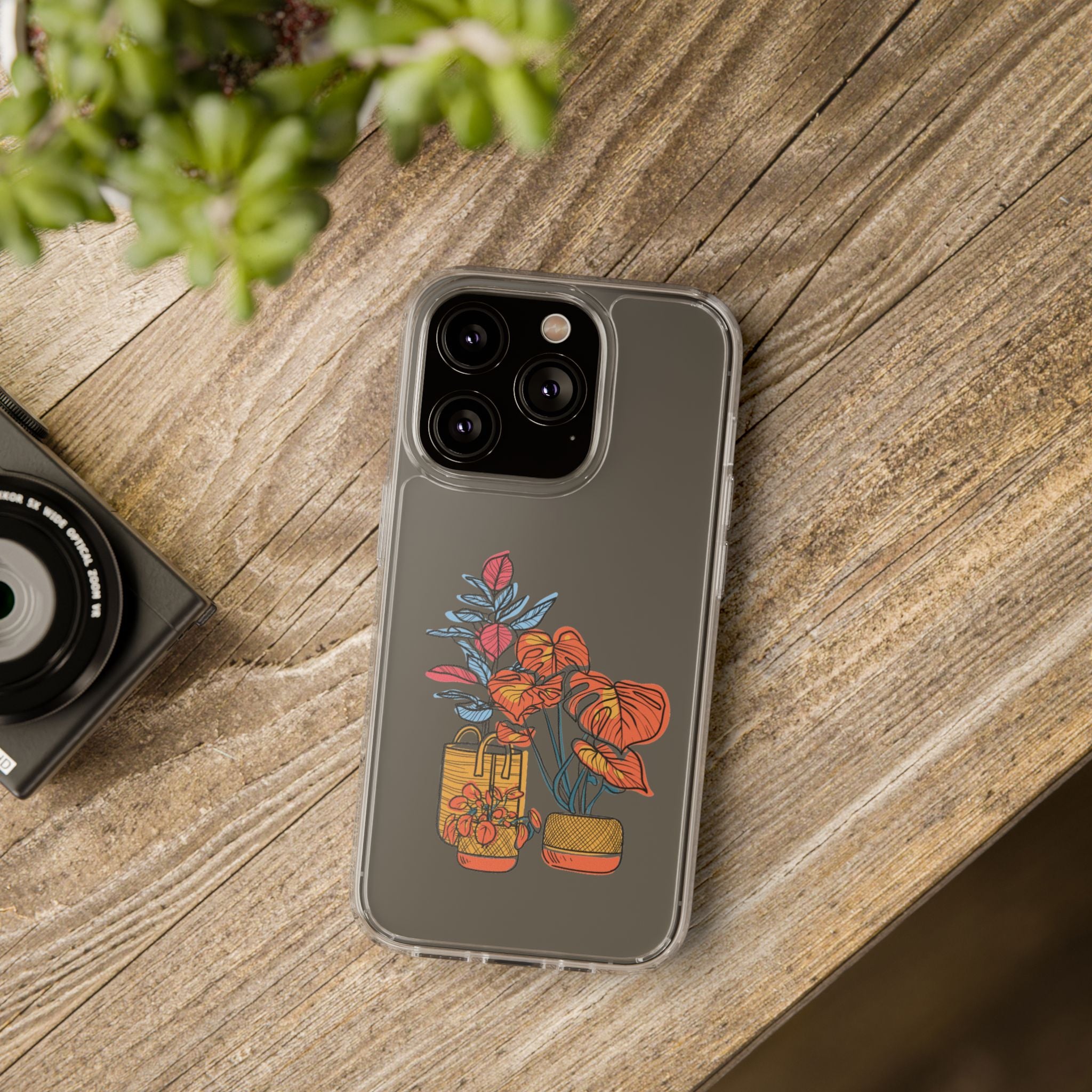 Clear Floral Phone Case — Colorful Potted Plants Illustration