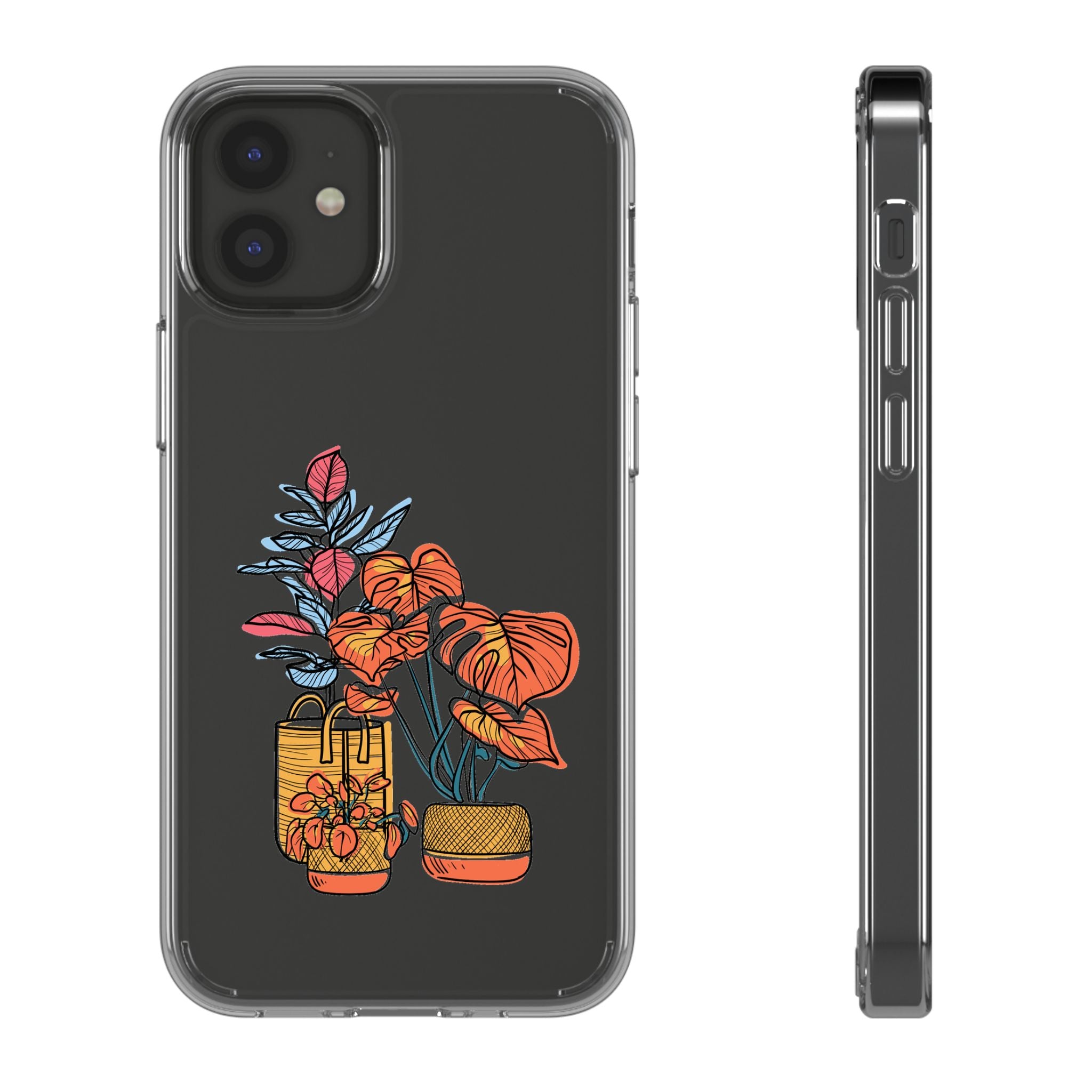 Clear Floral Phone Case — Colorful Potted Plants Illustration