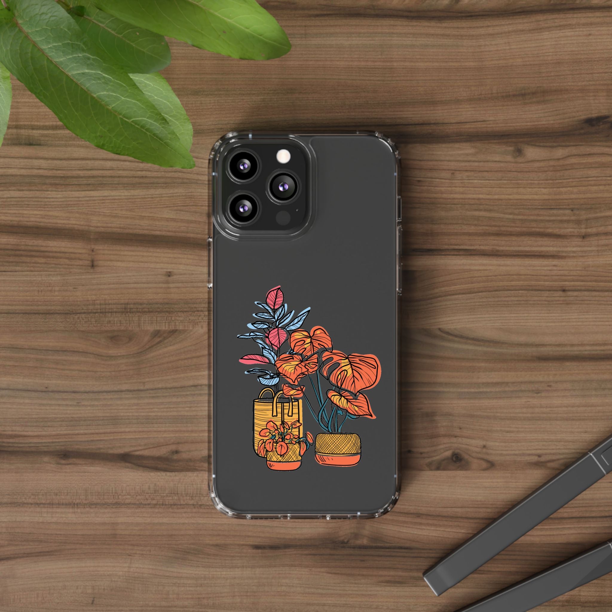 Clear Floral Phone Case — Colorful Potted Plants Illustration