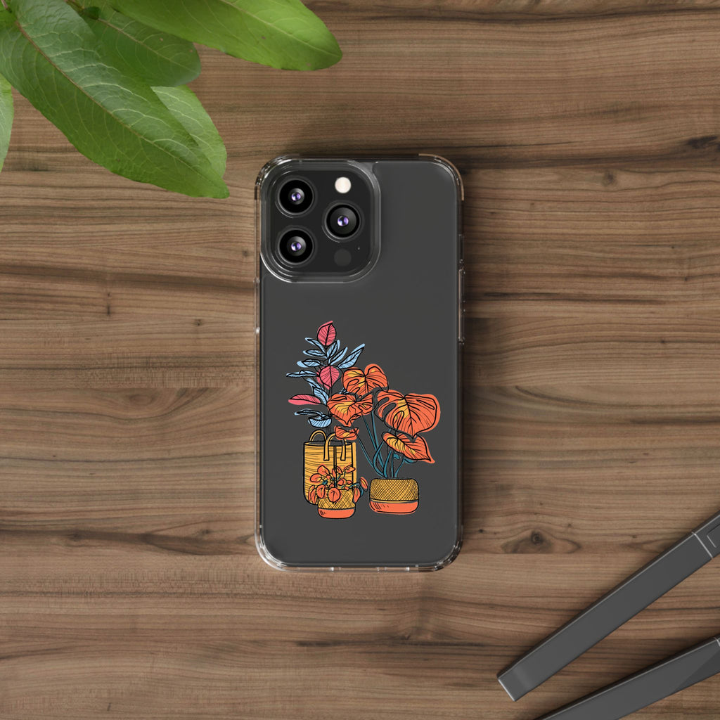 Clear Floral Phone Case — Colorful Potted Plants Illustration