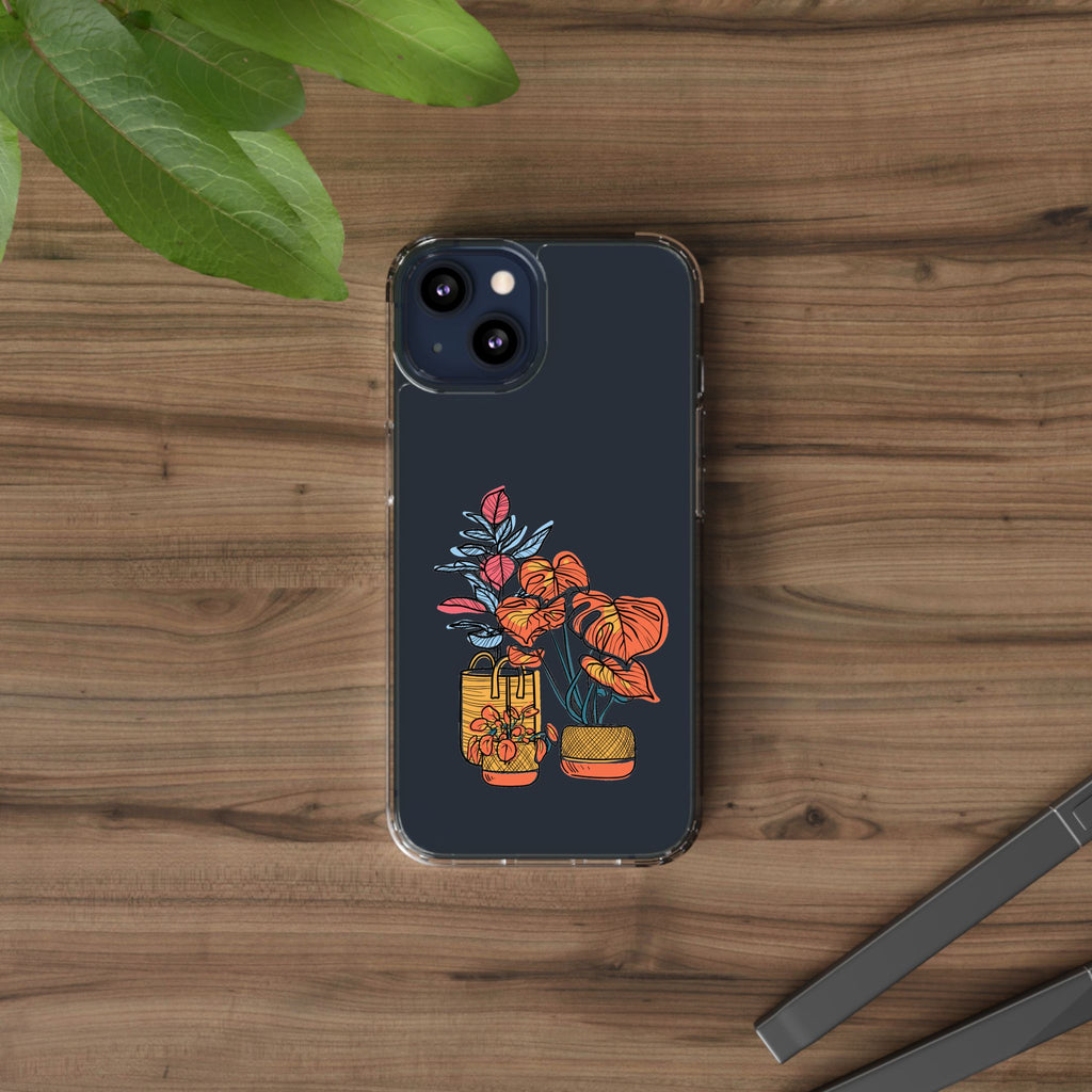 Clear Floral Phone Case — Colorful Potted Plants Illustration