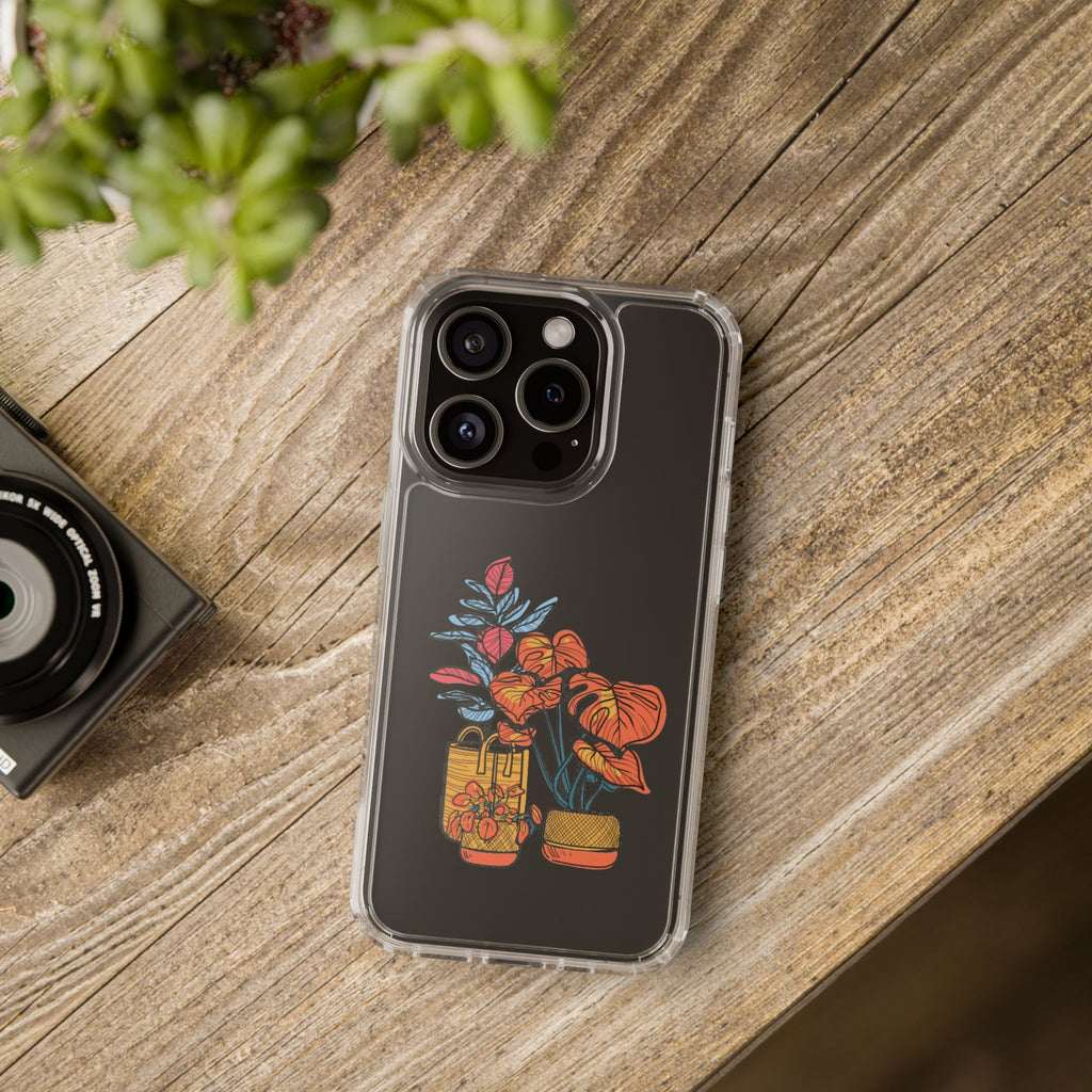 Clear Floral Phone Case — Colorful Potted Plants Illustration