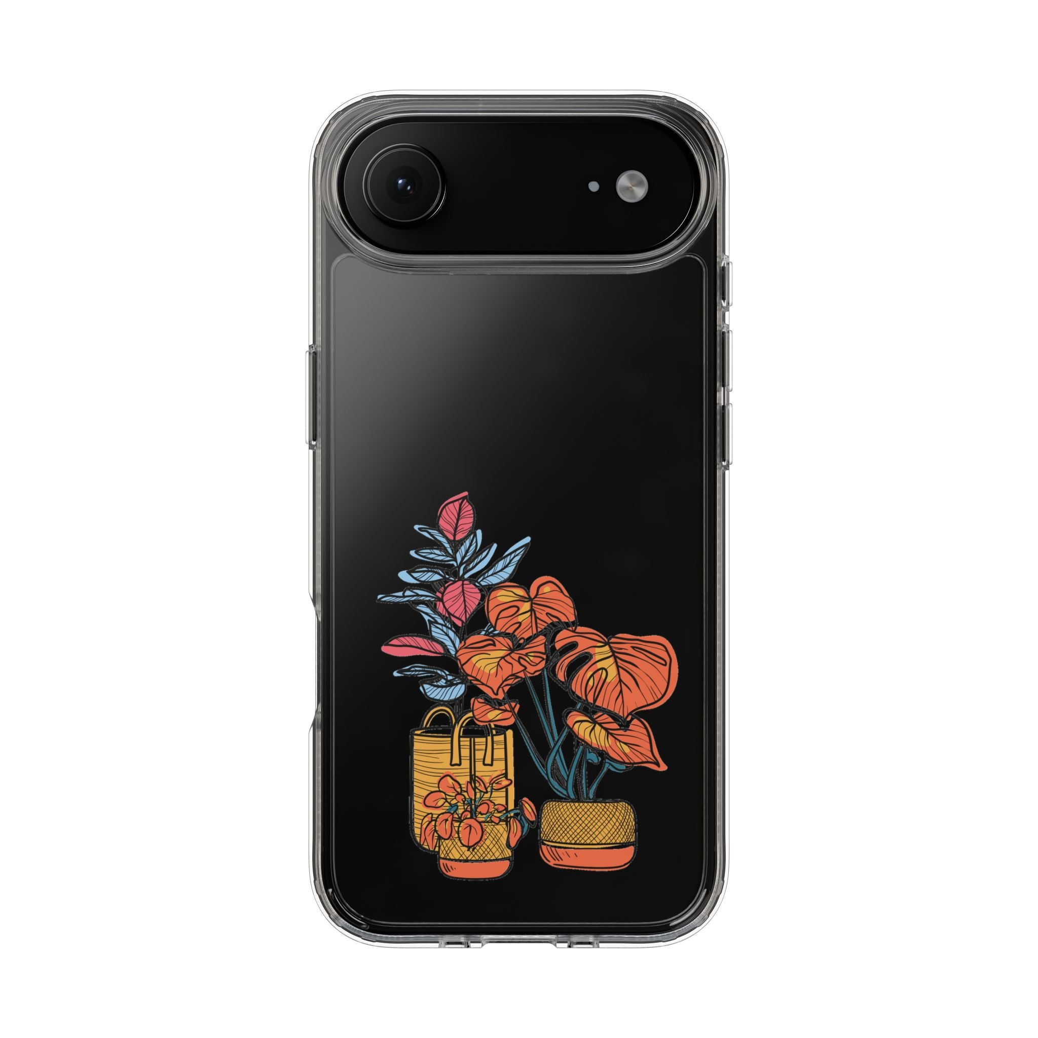 Clear Floral Phone Case — Colorful Potted Plants Illustration
